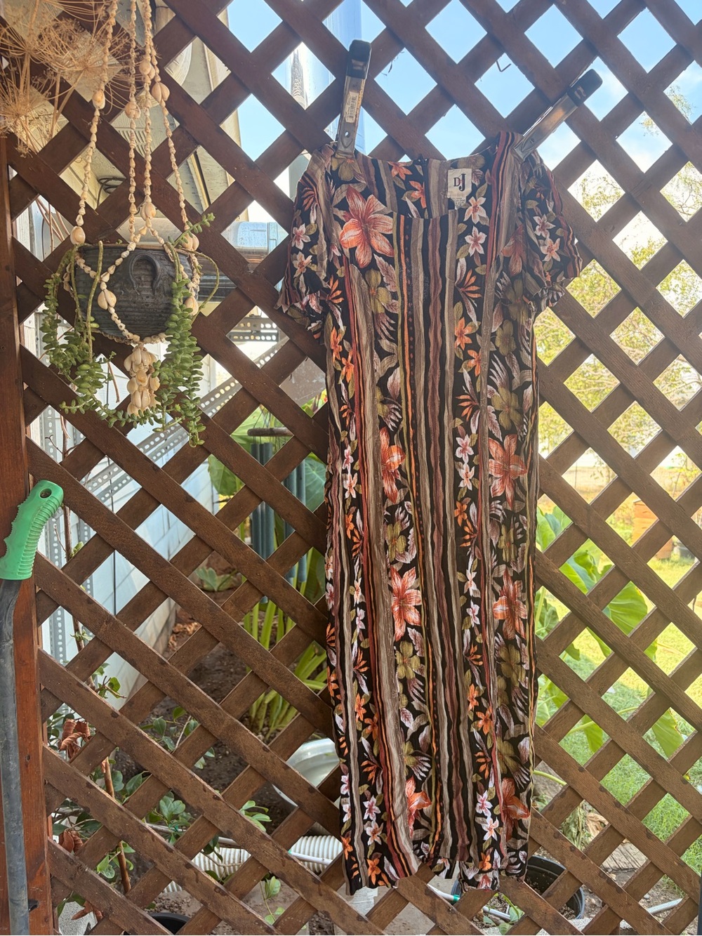 Philippines Hawaii vintage Floral Stripe Maxi Dress - Brown & Orange